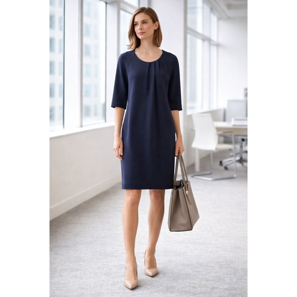 Hugo Boss Halay Shift Dress 3/4‎ Sleeve Knee Length Navy Size 8